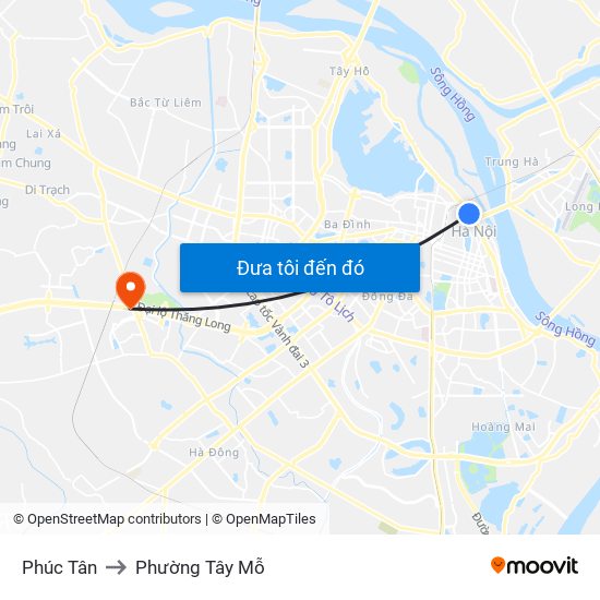 Phúc Tân to Phường Tây Mỗ map