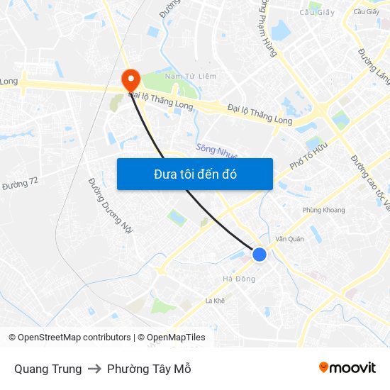 Quang Trung to Phường Tây Mỗ map