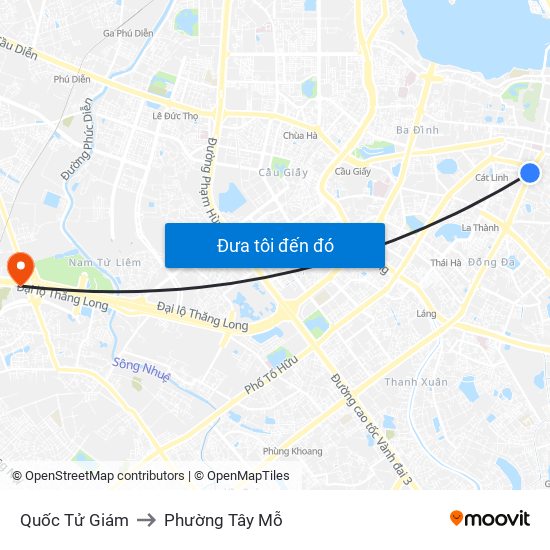 Quốc Tử Giám to Phường Tây Mỗ map