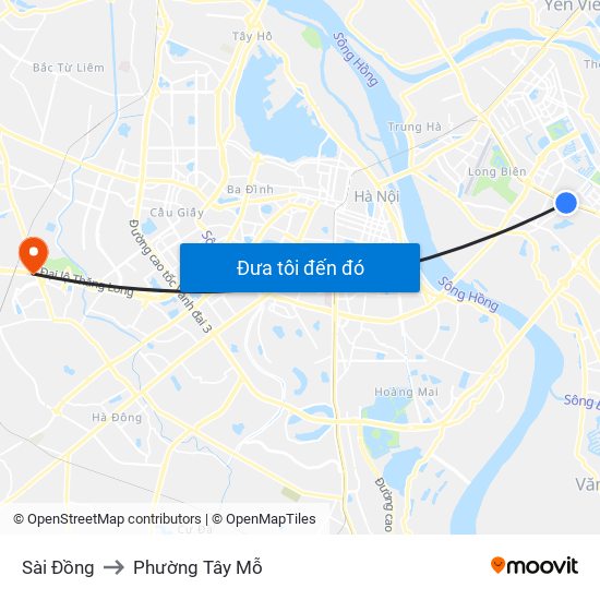 Sài Đồng to Phường Tây Mỗ map