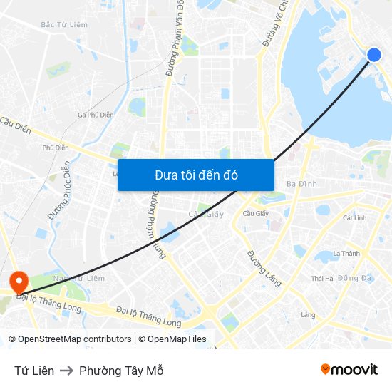 Tứ Liên to Phường Tây Mỗ map