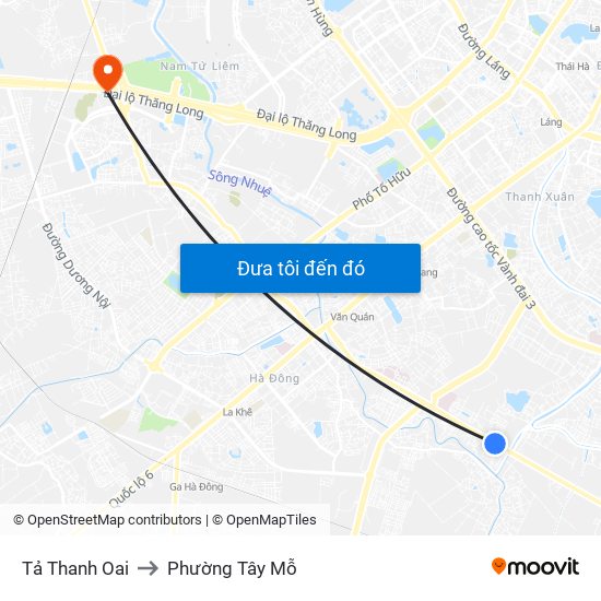 Tả Thanh Oai to Phường Tây Mỗ map