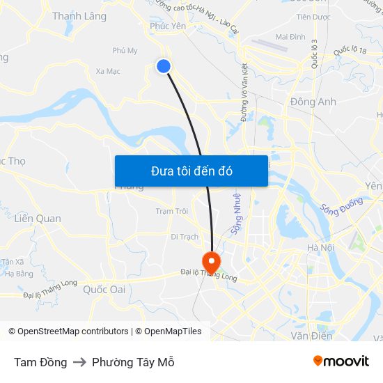 Tam Đồng to Phường Tây Mỗ map