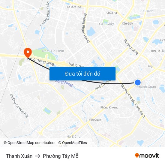 Thanh Xuân to Phường Tây Mỗ map