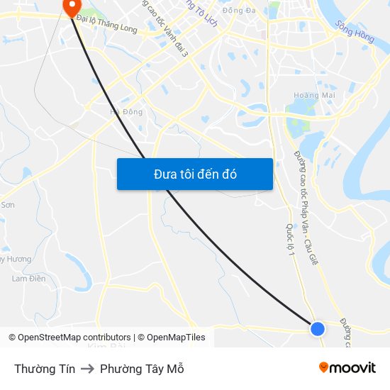 Thường Tín to Phường Tây Mỗ map