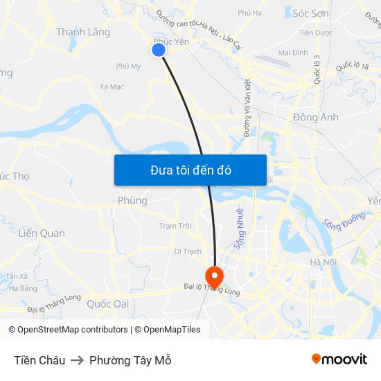 Tiền Châu to Phường Tây Mỗ map