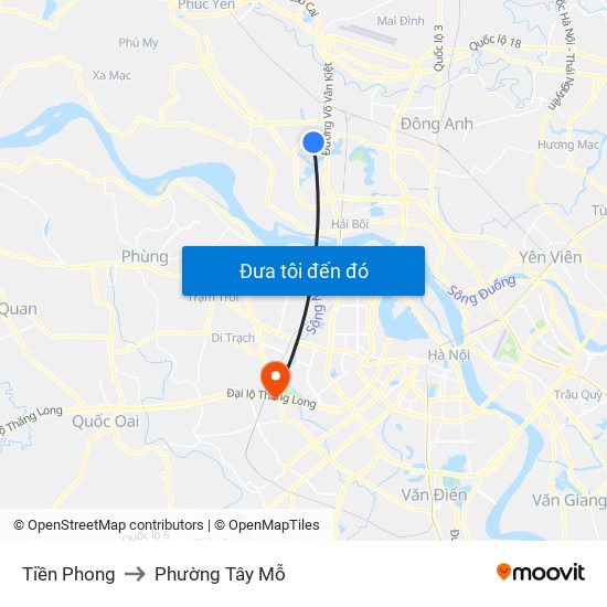 Tiền Phong to Phường Tây Mỗ map