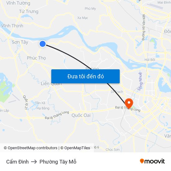 Cẩm Đình to Phường Tây Mỗ map