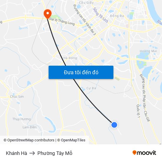 Khánh Hà to Phường Tây Mỗ map