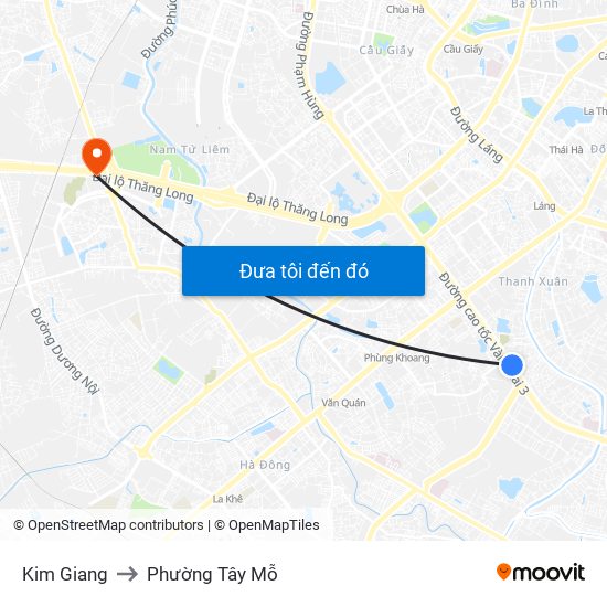 Kim Giang to Phường Tây Mỗ map