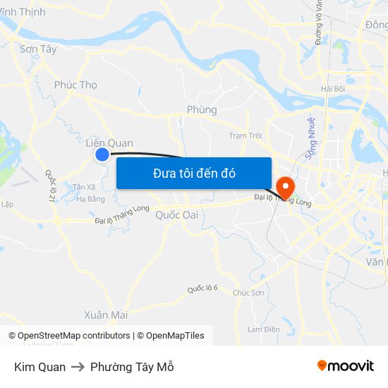 Kim Quan to Phường Tây Mỗ map