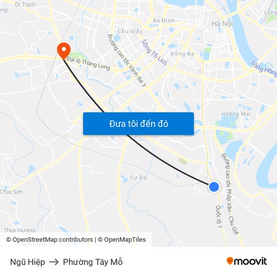 Ngũ Hiệp to Phường Tây Mỗ map