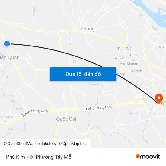 Phú Kim to Phường Tây Mỗ map
