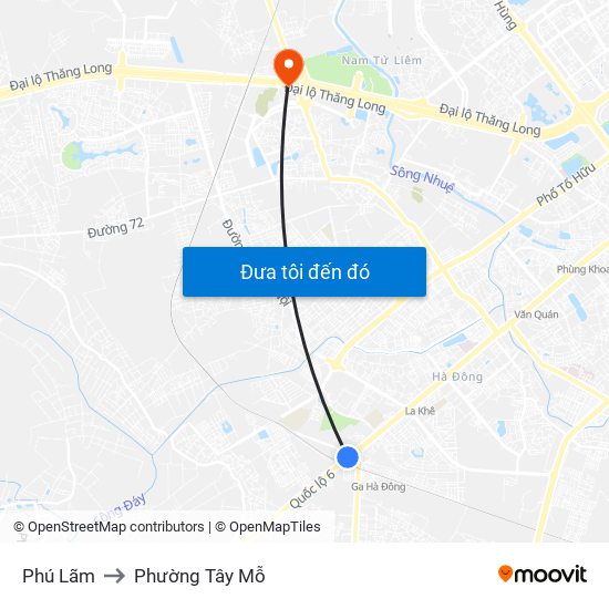 Phú Lãm to Phường Tây Mỗ map