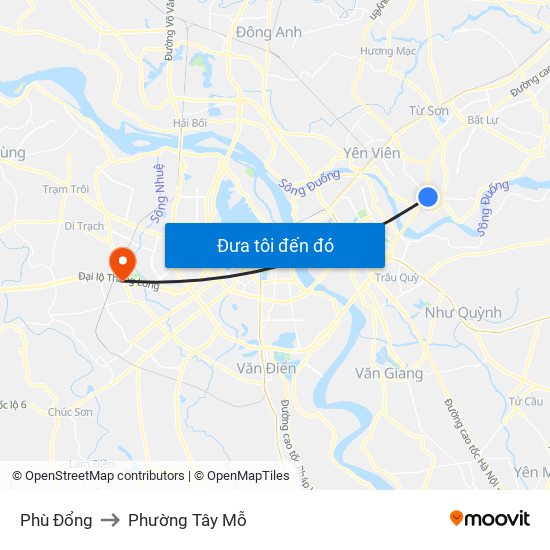 Phù Đổng to Phường Tây Mỗ map