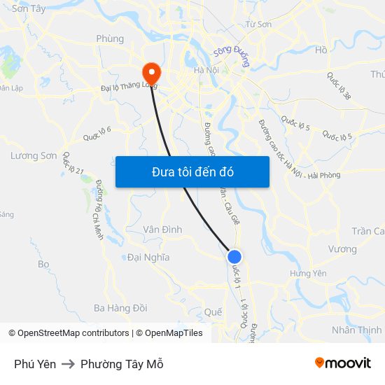 Phú Yên to Phường Tây Mỗ map