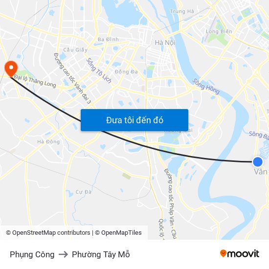 Phụng Công to Phường Tây Mỗ map