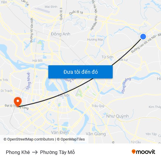 Phong Khê to Phường Tây Mỗ map
