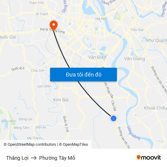 Thắng Lợi to Phường Tây Mỗ map