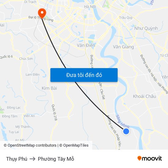 Thụy Phú to Phường Tây Mỗ map