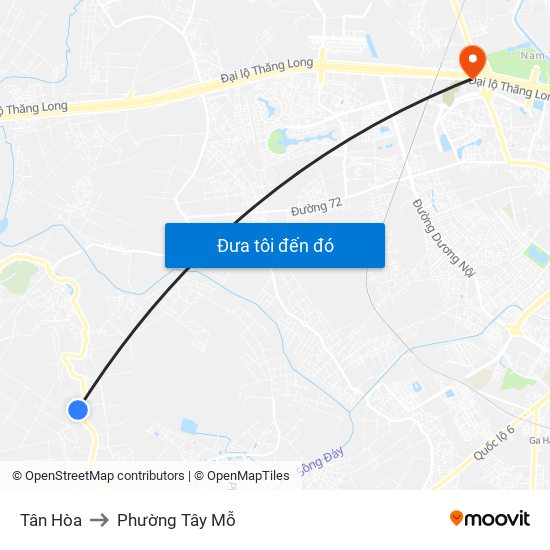 Tân Hòa to Phường Tây Mỗ map