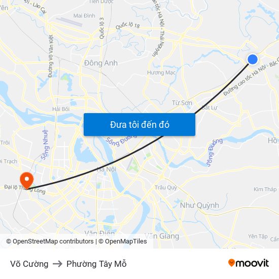 Võ Cường to Phường Tây Mỗ map