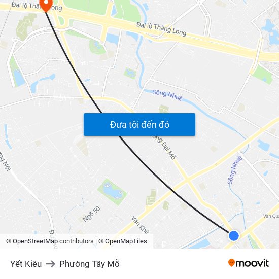 Yết Kiêu to Phường Tây Mỗ map