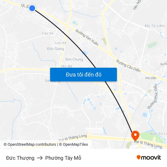 Đức Thượng to Phường Tây Mỗ map