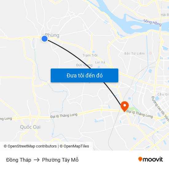 Đồng Tháp to Phường Tây Mỗ map