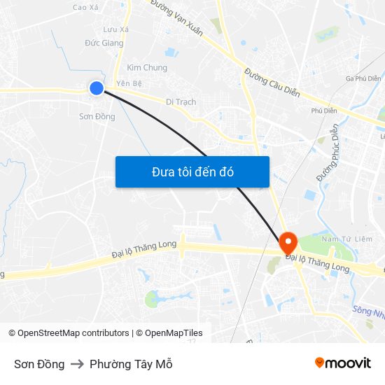 Sơn Đồng to Phường Tây Mỗ map