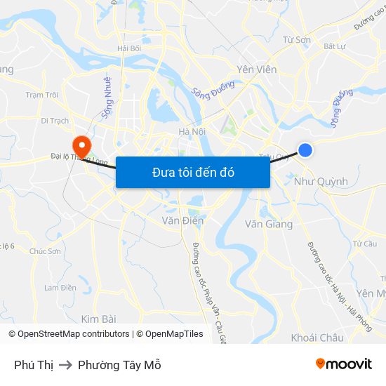 Phú Thị to Phường Tây Mỗ map