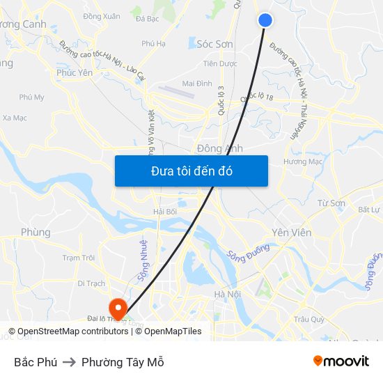 Bắc Phú to Phường Tây Mỗ map