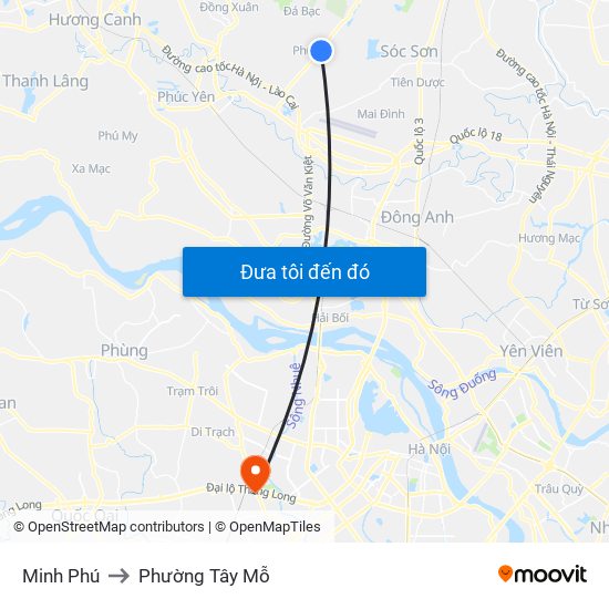 Minh Phú to Phường Tây Mỗ map