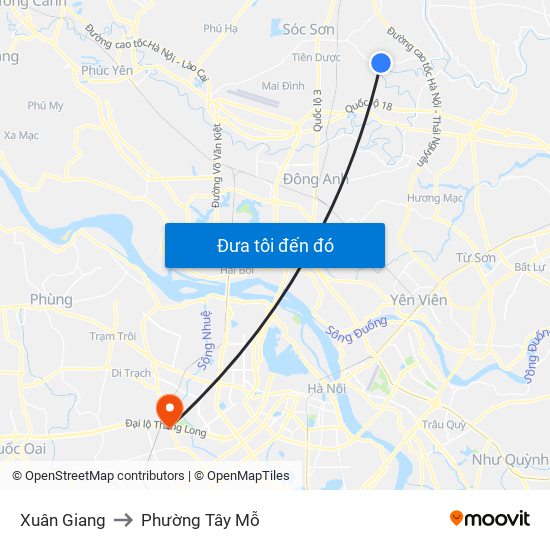 Xuân Giang to Phường Tây Mỗ map