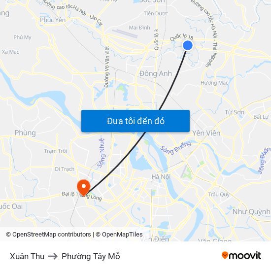 Xuân Thu to Phường Tây Mỗ map