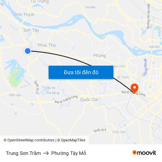 Trung Sơn Trầm to Phường Tây Mỗ map