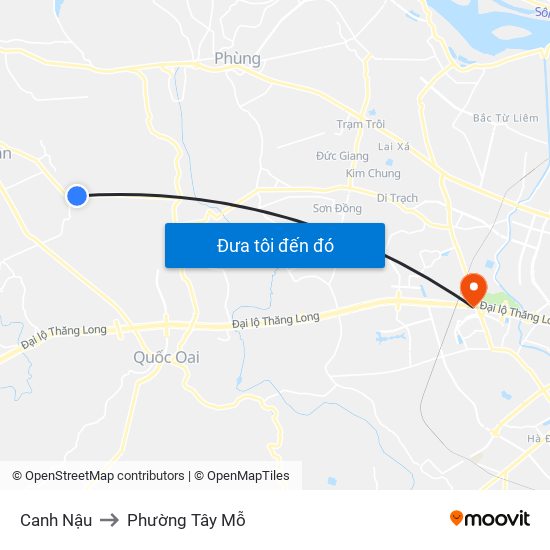 Canh Nậu to Phường Tây Mỗ map