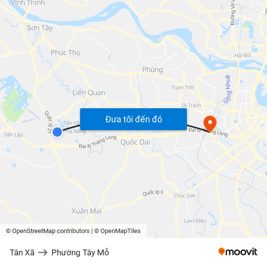 Tân Xã to Phường Tây Mỗ map