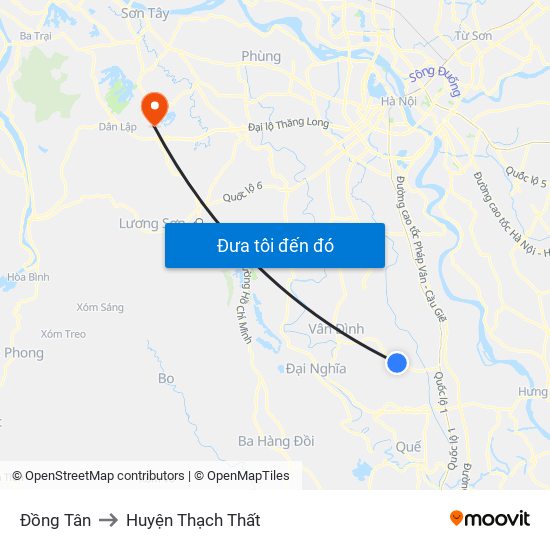 Đồng Tân to Huyện Thạch Thất map