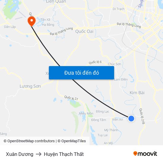 Xuân Dương to Huyện Thạch Thất map