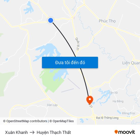 Xuân Khanh to Huyện Thạch Thất map