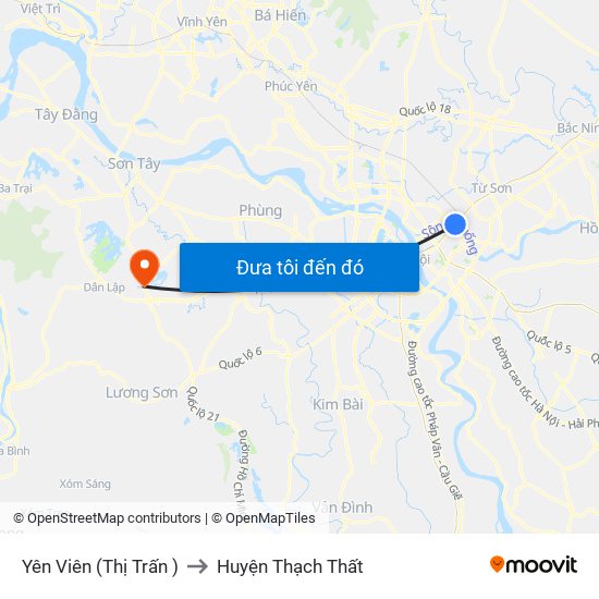 Yên Viên (Thị Trấn ) to Huyện Thạch Thất map