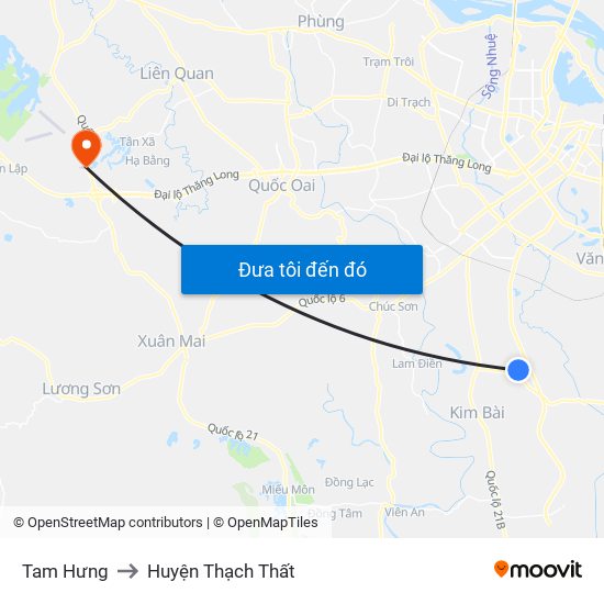 Tam Hưng to Huyện Thạch Thất map