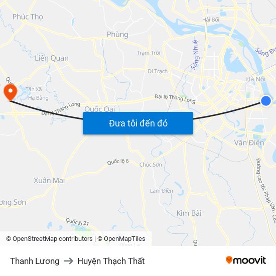 Thanh Lương to Huyện Thạch Thất map