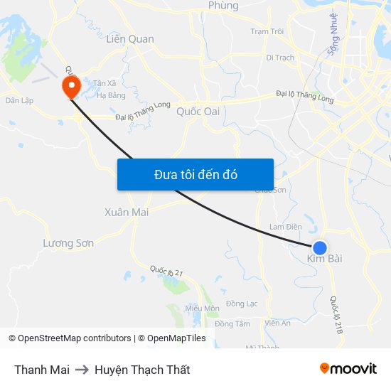 Thanh Mai to Huyện Thạch Thất map
