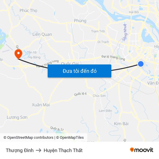 Thượng Đình to Huyện Thạch Thất map