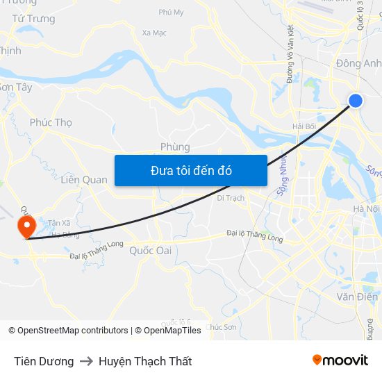 Tiên Dương to Huyện Thạch Thất map