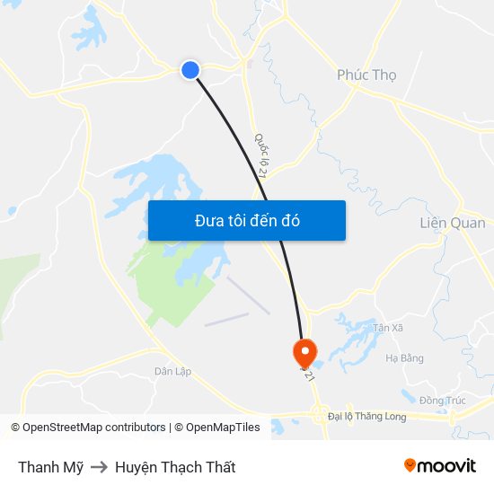 Thanh Mỹ to Huyện Thạch Thất map