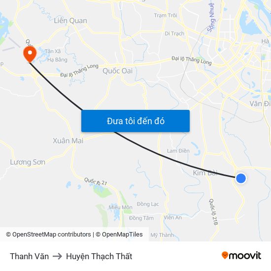 Thanh Văn to Huyện Thạch Thất map