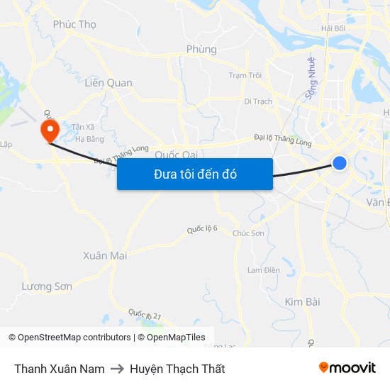 Thanh Xuân Nam to Huyện Thạch Thất map